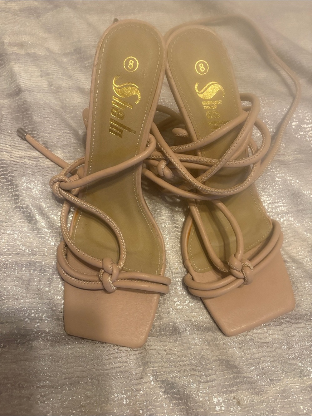 Nude Strappy Square-Toe Women’s Heels
